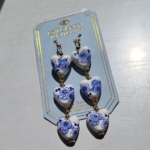 Eye Candy Heart Floral Blue and White  Earrings Rt LS